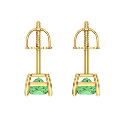 0.5 ctw Green Zirconia Studs Earrings | 3.5mm Princess Cut White Gold Screw back | April Birthstone