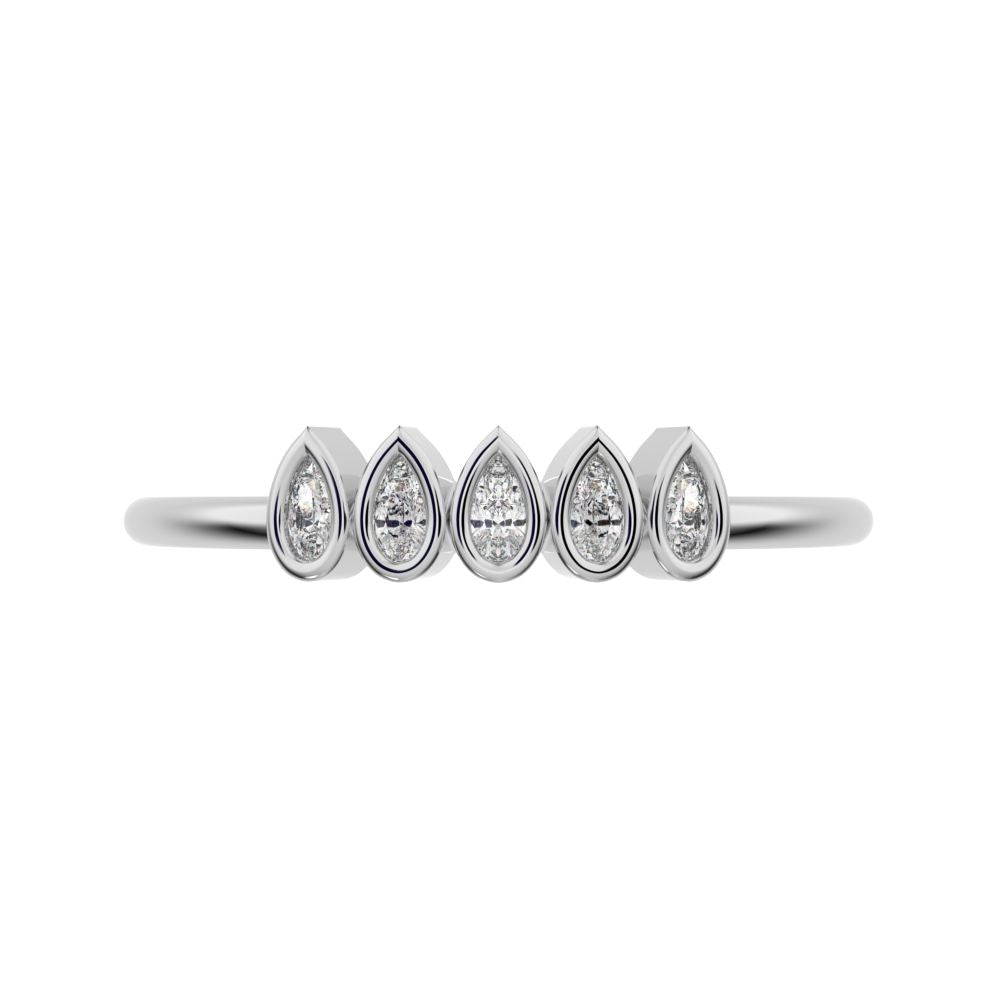 0.4Ct Pear Cut Simulated Clear Diamond dainty Stackable Minimalist bezel Half Eternity eye 14K / 18K Solid White Gold everyday wedding band