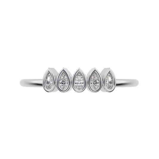 0.4 ct Pear Cut Moissanite dainty Stackable Minimalist bezel Half Eternity eye 14K / 18K Solid White Gold everyday wedding band