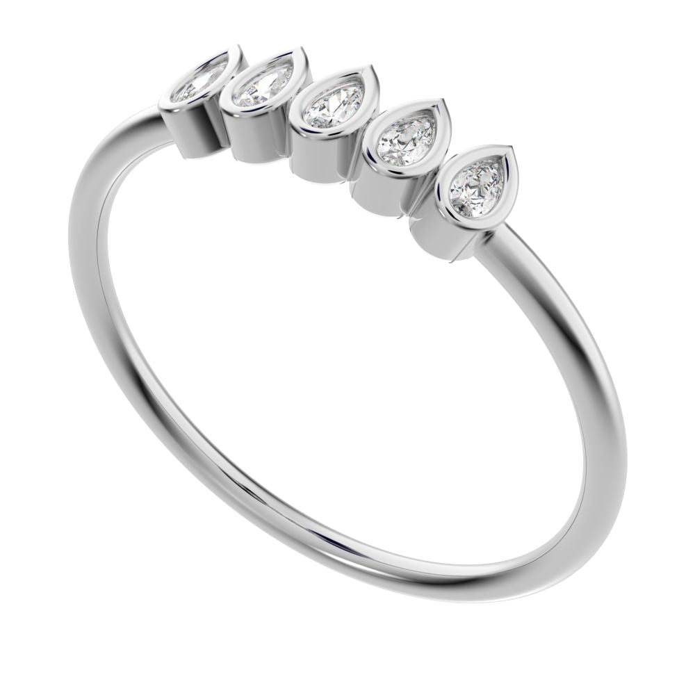 0.4 ct Pear Cut Moissanite dainty Stackable Minimalist bezel Half Eternity eye 14K / 18K Solid White Gold everyday wedding band