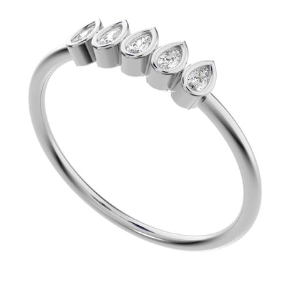 0.4 ct Pear Cut Moissanite dainty Stackable Minimalist bezel Half Eternity eye 14K / 18K Solid White Gold everyday wedding band