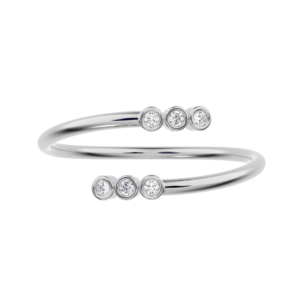 0.06 ct Round Cut Moissanite dainty Minimalist adjustable bezel spiral 14K / 18K Solid White Gold everyday wedding band