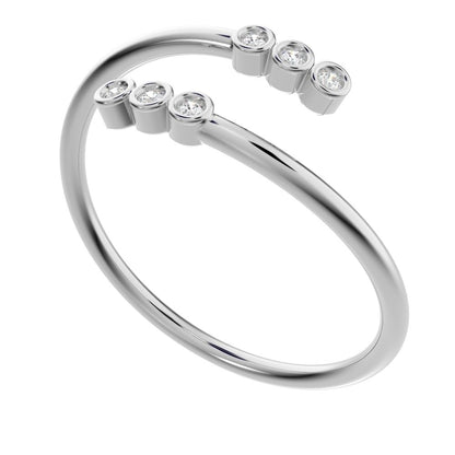 0.06 ct Round Cut Moissanite dainty Minimalist adjustable bezel spiral 14K / 18K Solid White Gold everyday wedding band
