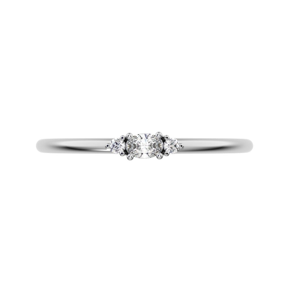 0.12 ct oval Cut Moissanite dainty Minimalist Stackable 3 stone light simple Stackable 14K / 18K Solid White Gold everyday ring