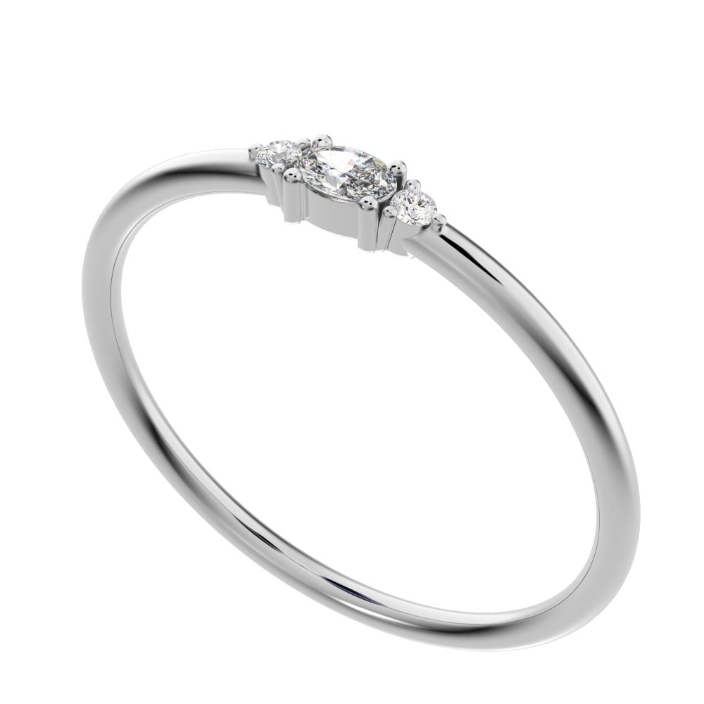 0.12 ct oval Cut Moissanite dainty Minimalist Stackable 3 stone light simple Stackable 14K / 18K Solid White Gold everyday ring