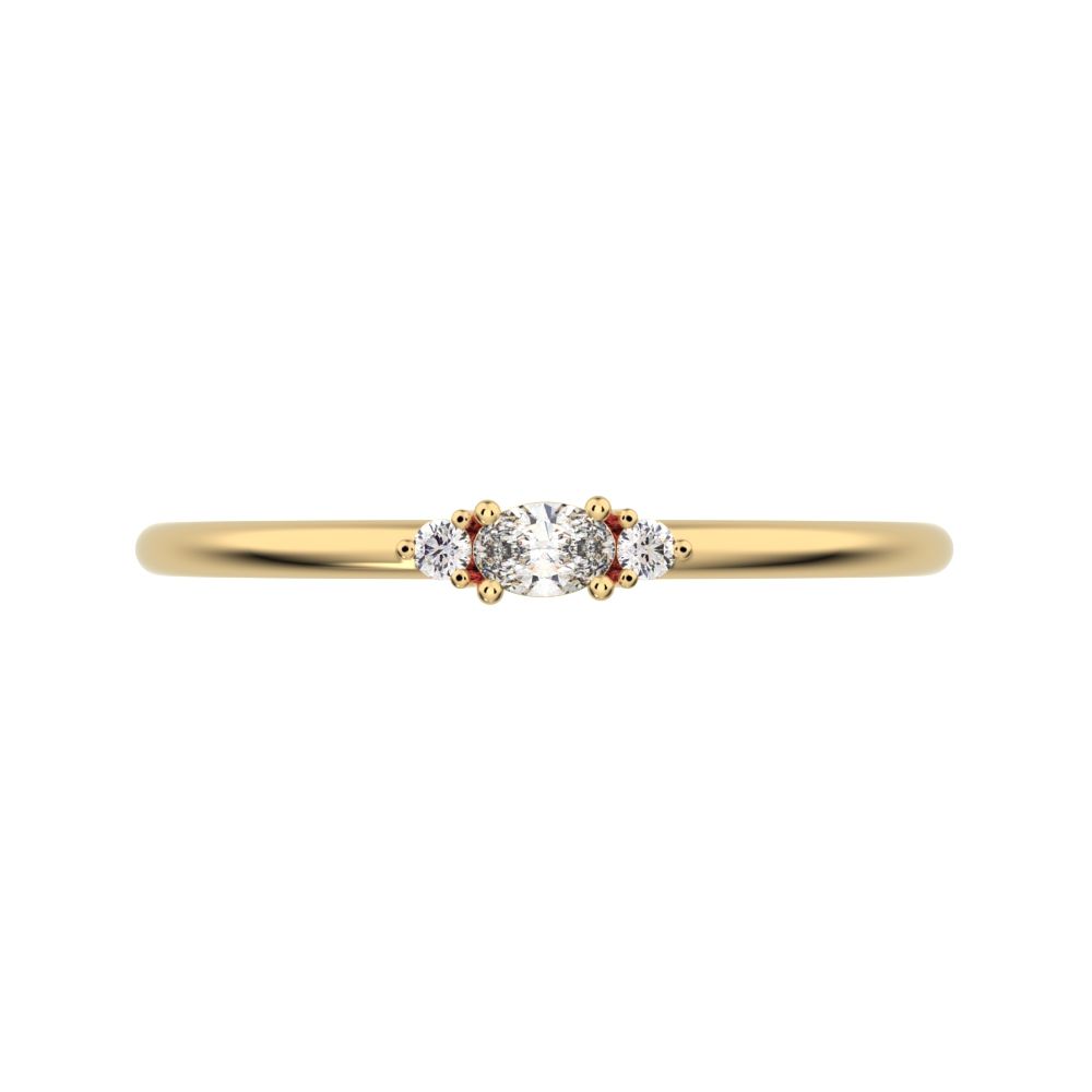 0.12 ct oval Cut Simulated Clear Diamond dainty Minimalist Stackable 3 stone simple Stackable 14K / 18K Solid Yellow Gold everyday ring
