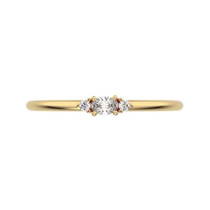 0.12 ct oval Cut Simulated Clear Diamond dainty Minimalist Stackable 3 stone simple Stackable 14K / 18K Solid Yellow Gold everyday ring