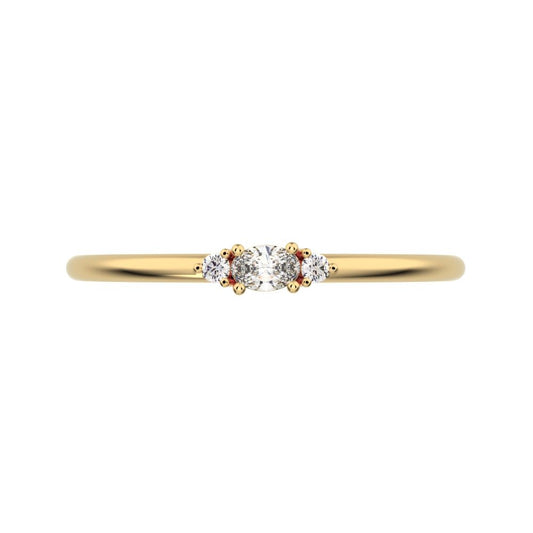 0.12 ct oval Cut Simulated Clear Diamond dainty Minimalist Stackable 3 stone simple Stackable 14K / 18K Solid Yellow Gold everyday ring