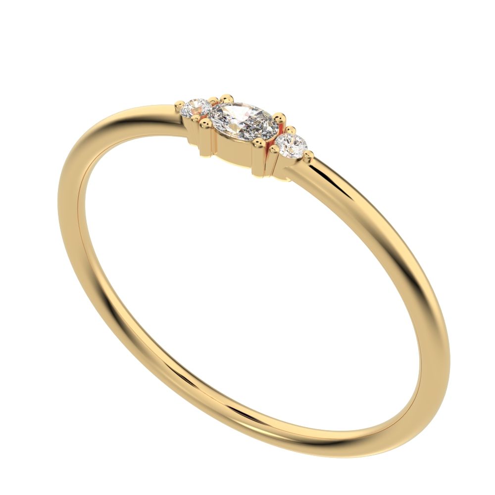 0.12 ct oval Cut Simulated Clear Diamond dainty Minimalist Stackable 3 stone simple Stackable 14K / 18K Solid Yellow Gold everyday ring
