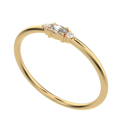 0.12 ct oval Cut Simulated Clear Diamond dainty Minimalist Stackable 3 stone simple Stackable 14K / 18K Solid Yellow Gold everyday ring