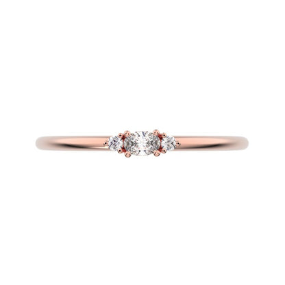 0.12 ct oval Cut Simulated Clear Diamond dainty Minimalist Stackable 3 stone light simple Stackable 14K / 18K Solid Rose Gold everyday ring