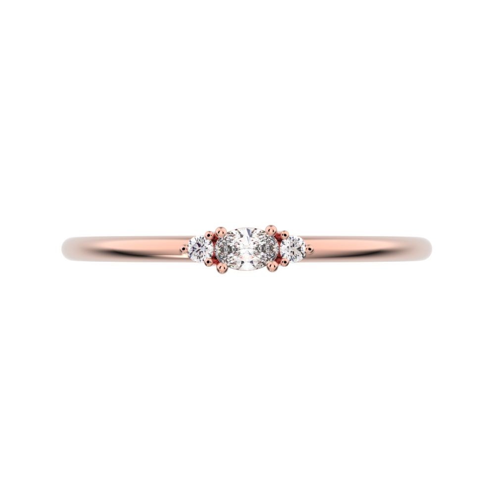 0.12 ct oval Cut Moissanite dainty Minimalist Stackable 3 stone light simple Stackable 14K / 18K Solid Rose Gold everyday ring