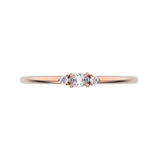 0.12 ct oval Cut Moissanite dainty Minimalist Stackable 3 stone light simple Stackable 14K / 18K Solid Rose Gold everyday ring