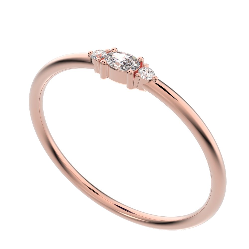 0.12 ct oval Cut Moissanite dainty Minimalist Stackable 3 stone light simple Stackable 14K / 18K Solid Rose Gold everyday ring