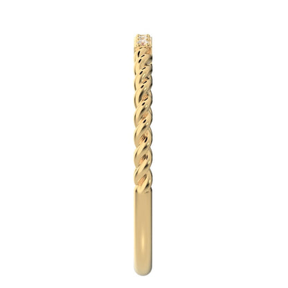 0.045 ct Round Cut Moissanite dainty Minimalist Stackable knot twist twist simple 14K / 18K Solid Yellow Gold everyday wedding band