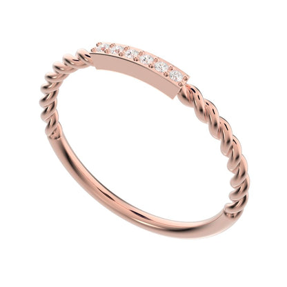 0.045 ct Round Cut Moissanite dainty Minimalist Stackable knot twist twist simple 14K / 18K Solid Rose Gold everyday wedding band
