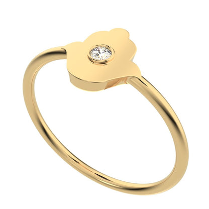 0.03 ct Round Cut Simulated Clear Diamond dainty Minimalist Hamsa bezel 1 stone simple light 14K / 18K Solid Yellow Gold everyday ring