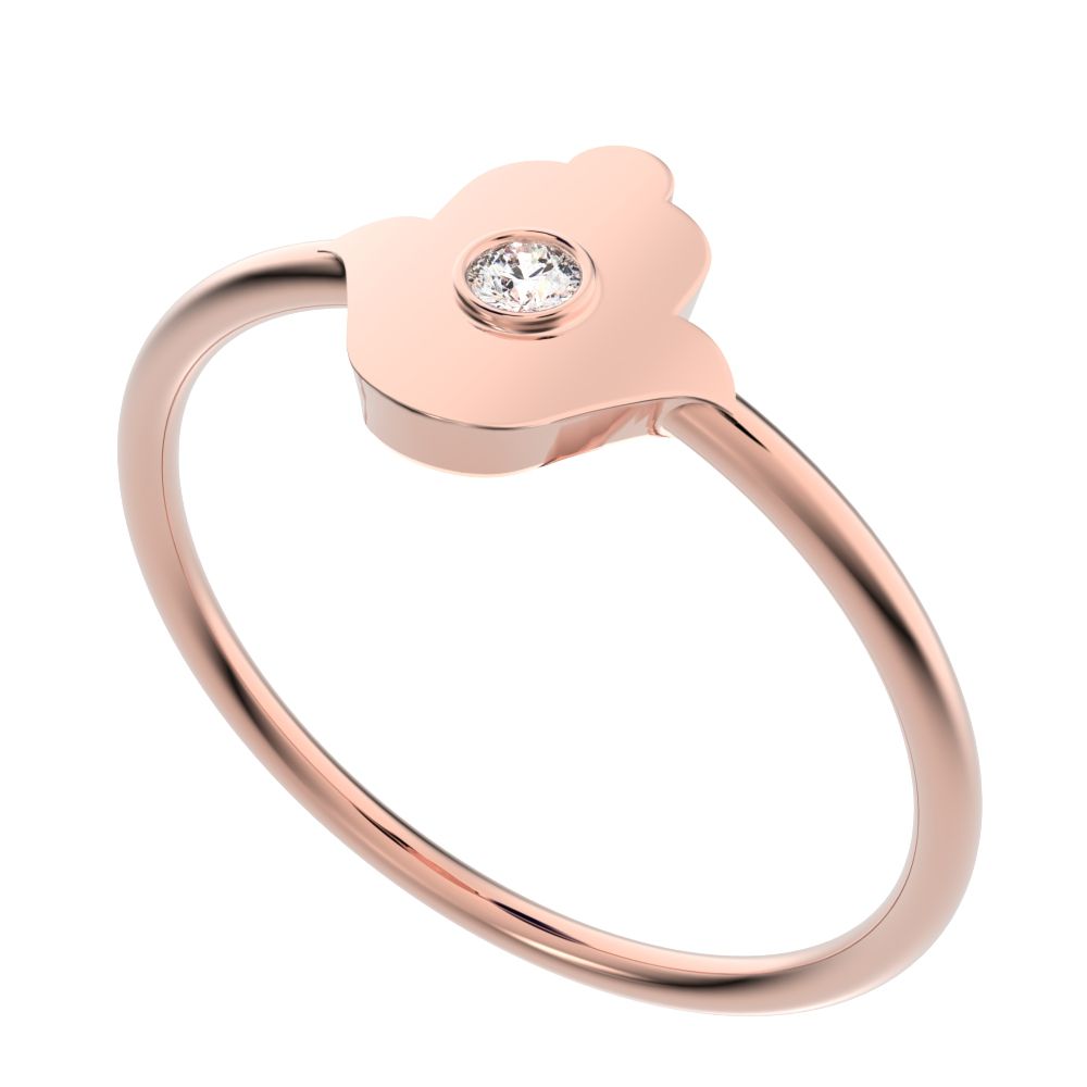 0.03 ct Round Cut Simulated Clear Diamond dainty Minimalist Hamsa bezel 1 stone simple light 14K / 18K Solid Rose Gold everyday ring