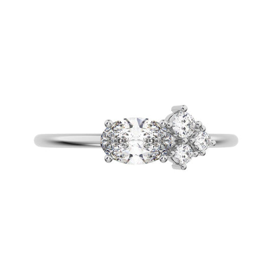 0.51 ct oval Cut Simulated Clear Diamond dainty Minimalist Toi et Moi cluster simple light 14K / 18K Solid White Gold everyday ring