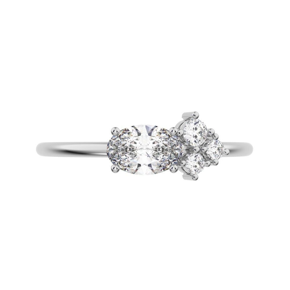 0.51 ct oval Cut Moissanite dainty Minimalist Toi et Moi cluster simple light 14K / 18K Solid White Gold everyday ring