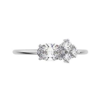 0.51 ct oval Cut Moissanite dainty Minimalist Toi et Moi cluster simple light 14K / 18K Solid White Gold everyday ring