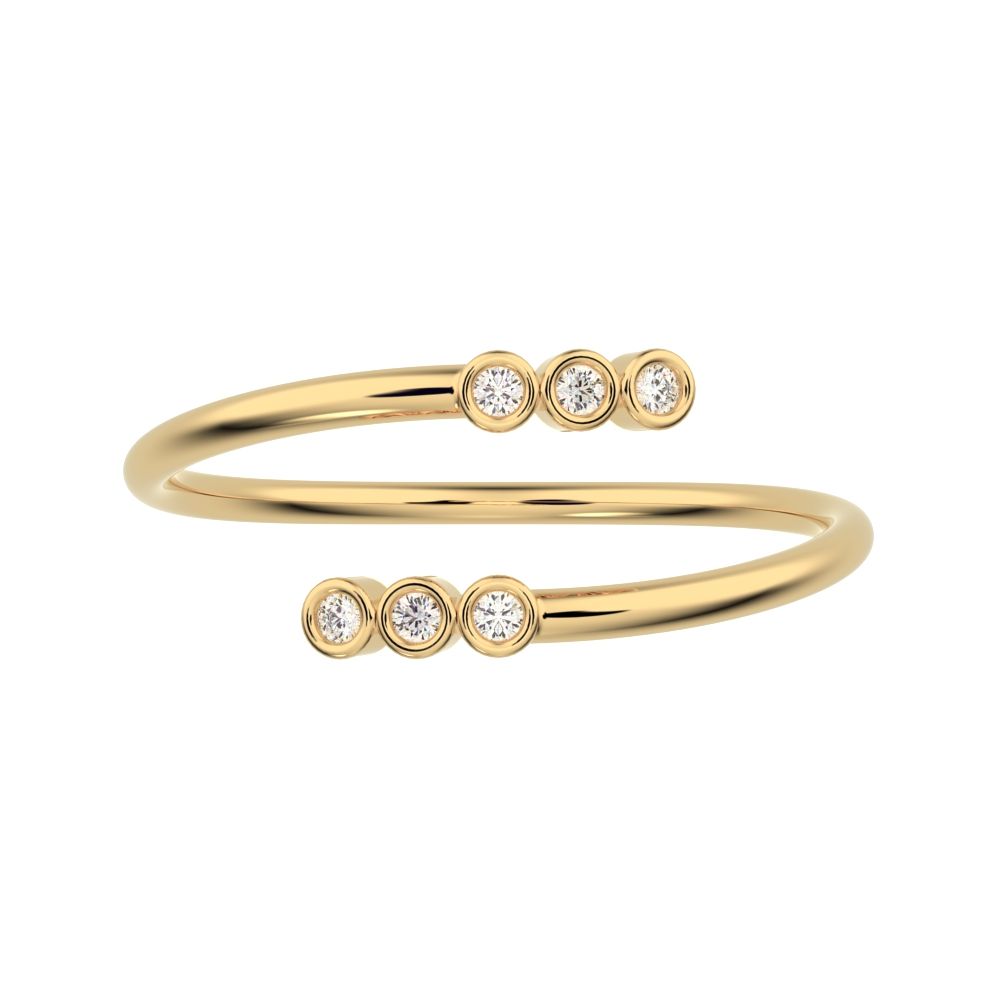 0.06 ct Round Cut Simulated Clear Diamond dainty Minimalist adjustable bezel spiral 14K / 18K Solid Yellow Gold everyday wedding band