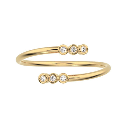 0.06 ct Round Cut Simulated Clear Diamond dainty Minimalist adjustable bezel spiral 14K / 18K Solid Yellow Gold everyday wedding band