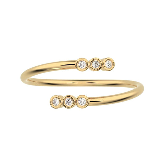 0.06 ct Round Cut Simulated Clear Diamond dainty Minimalist adjustable bezel spiral 14K / 18K Solid Yellow Gold everyday wedding band