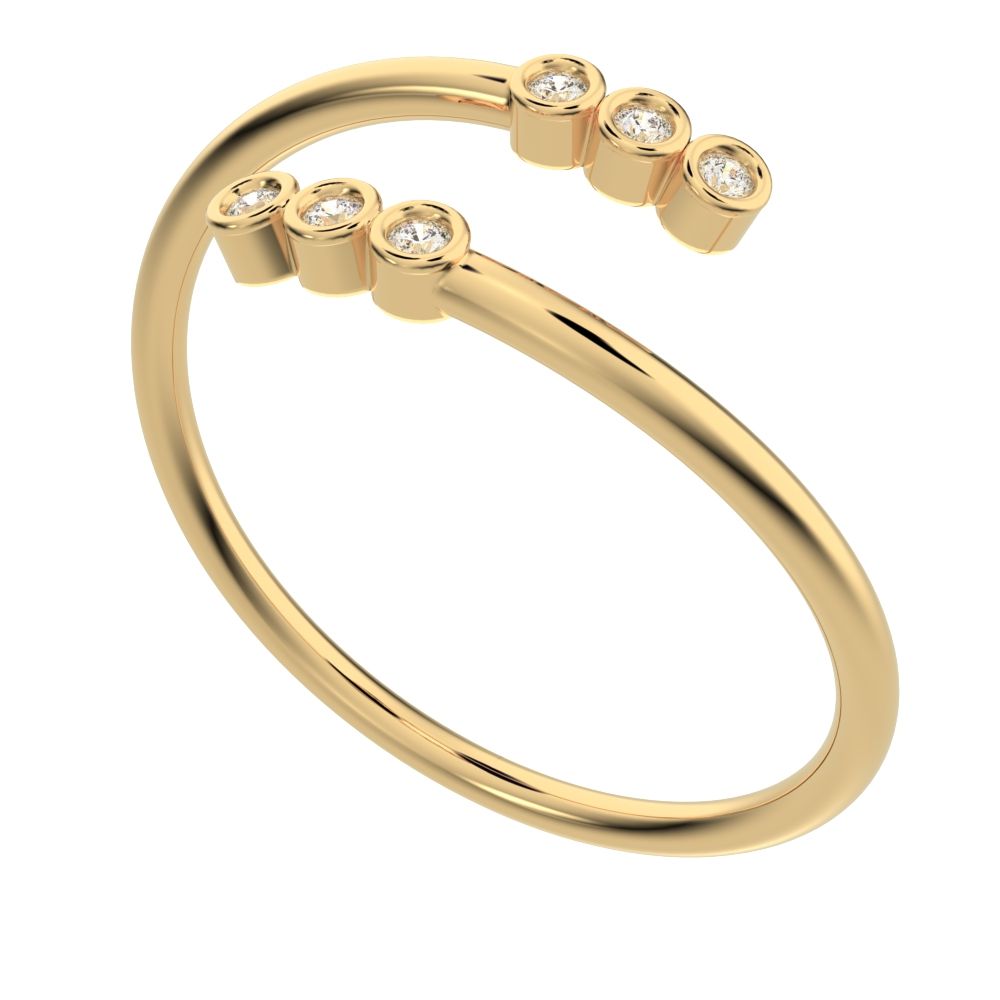 0.06 ct Round Cut Simulated Clear Diamond dainty Minimalist adjustable bezel spiral 14K / 18K Solid Yellow Gold everyday wedding band