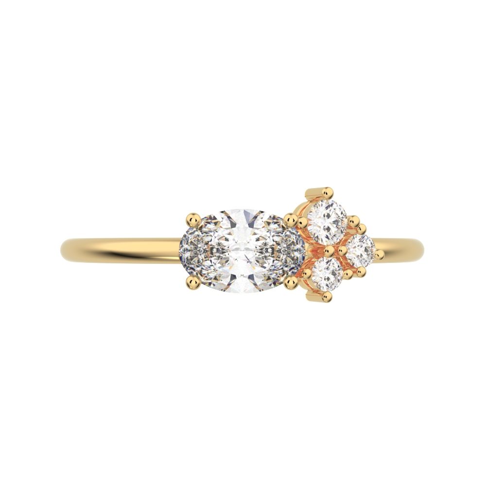0.51 ct oval Cut Simulated Clear Diamond dainty Minimalist Toi et Moi cluster simple light 14K / 18K Solid Yellow Gold everyday ring