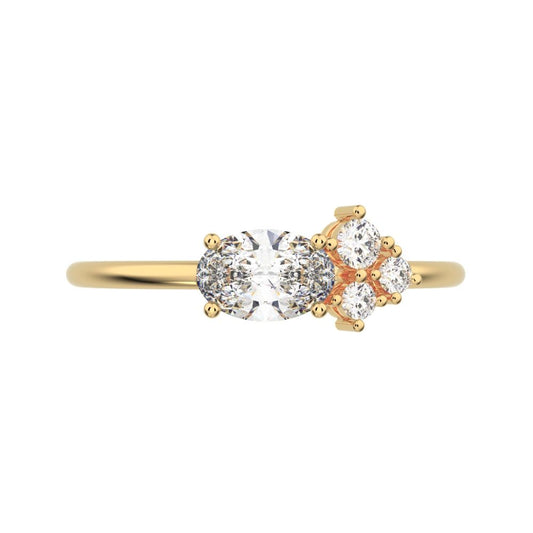 0.51 ct oval Cut Moissanite dainty Minimalist Toi et Moi cluster simple light 14K / 18K Solid Yellow Gold everyday ring