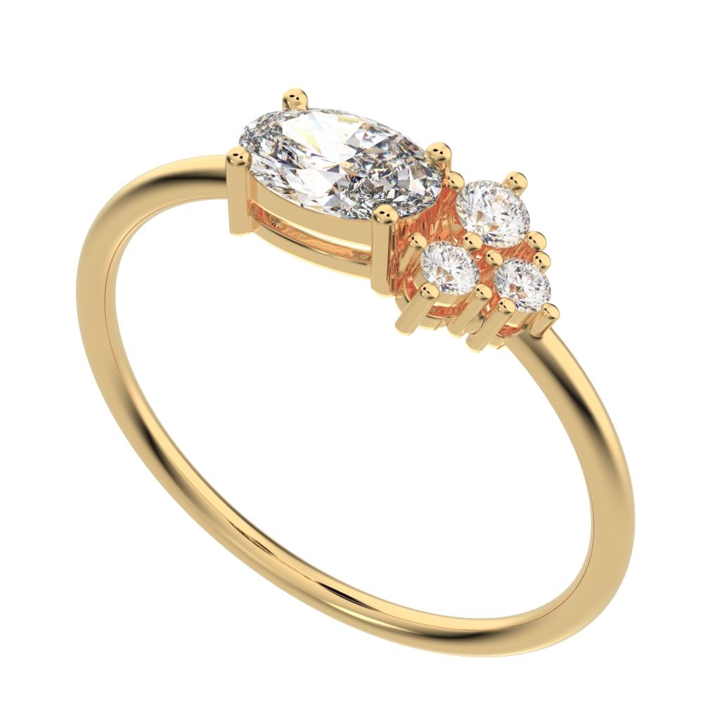0.51 ct oval Cut Simulated Clear Diamond dainty Minimalist Toi et Moi cluster simple light 14K / 18K Solid Yellow Gold everyday ring