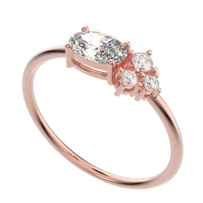 0.51 ct oval Cut Simulated Clear Diamond dainty Minimalist Toi et Moi cluster simple light 14K / 18K Solid Rose Gold everyday ring