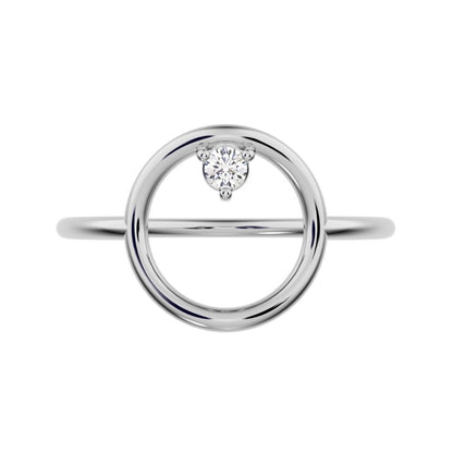 0.04 ct Round Cut Simulated Clear Diamond dainty Minimalist Circle 1 stone simple cocktail 14K / 18K Solid White Gold everyday ring