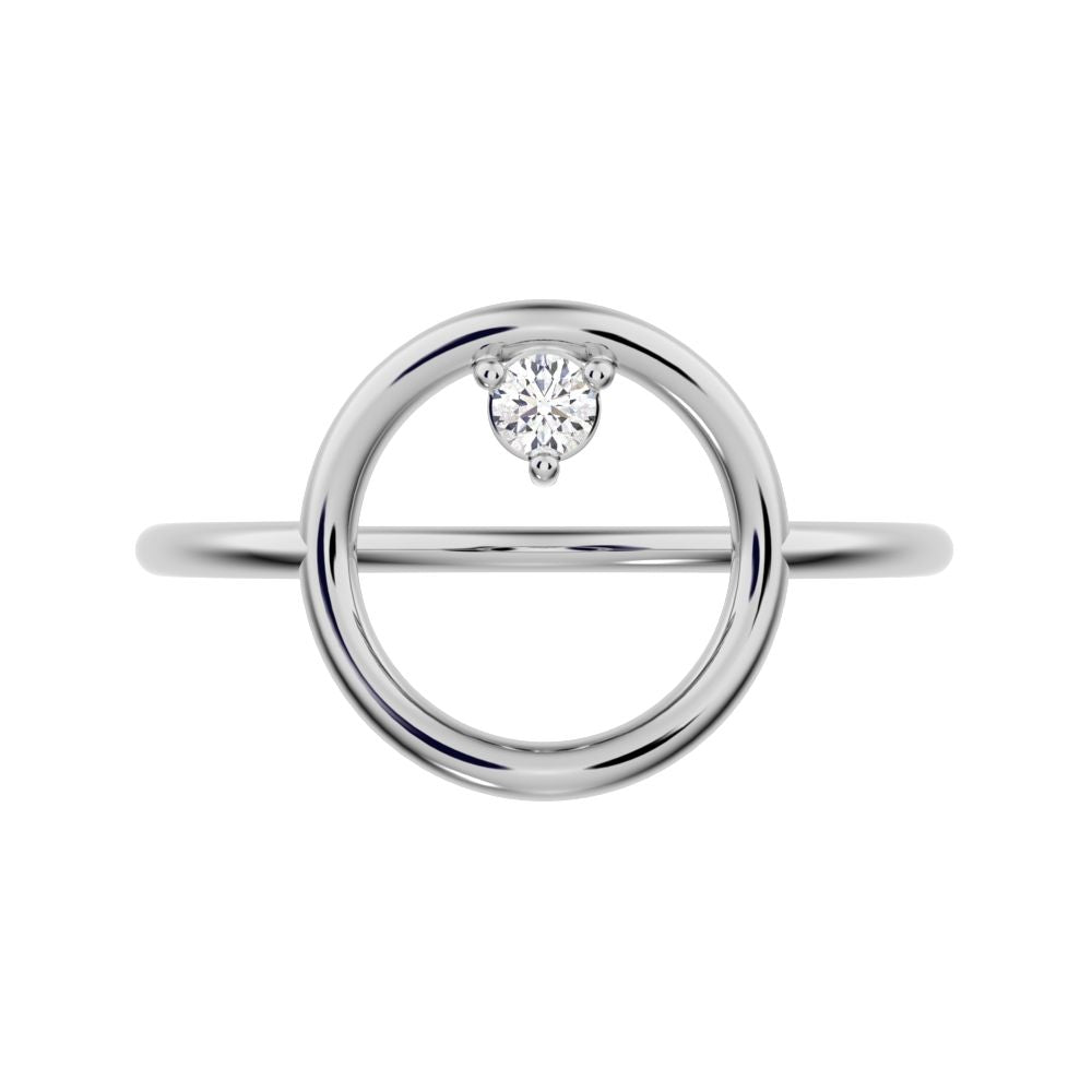 0.04 ct Round Cut Moissanite dainty Minimalist Circle Abstract 1 stone simple cocktail 14K / 18K Solid White Gold everyday ring