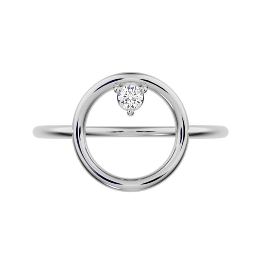 0.04 ct Round Cut Moissanite dainty Minimalist Circle Abstract 1 stone simple cocktail 14K / 18K Solid White Gold everyday ring