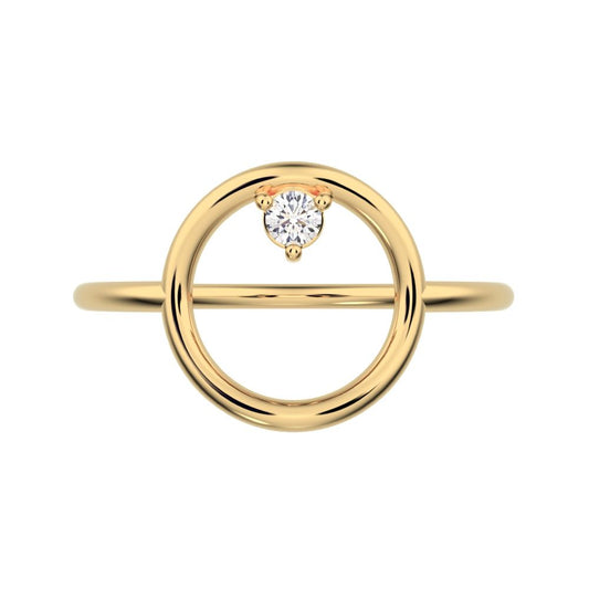 0.04 ct Round Cut Simulated Clear Diamond dainty Minimalist Circle 1 stone simple cocktail 14K / 18K Solid Yellow Gold everyday ring