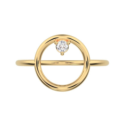 0.04 ct Round Cut Moissanite dainty Minimalist Circle Abstract 1 stone simple cocktail 14K / 18K Solid Yellow Gold everyday ring