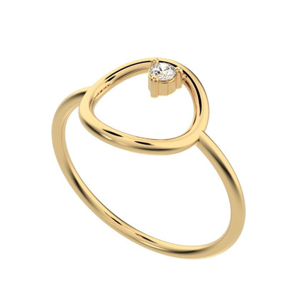 0.04 ct Round Cut Simulated Clear Diamond dainty Minimalist Circle 1 stone simple cocktail 14K / 18K Solid Yellow Gold everyday ring