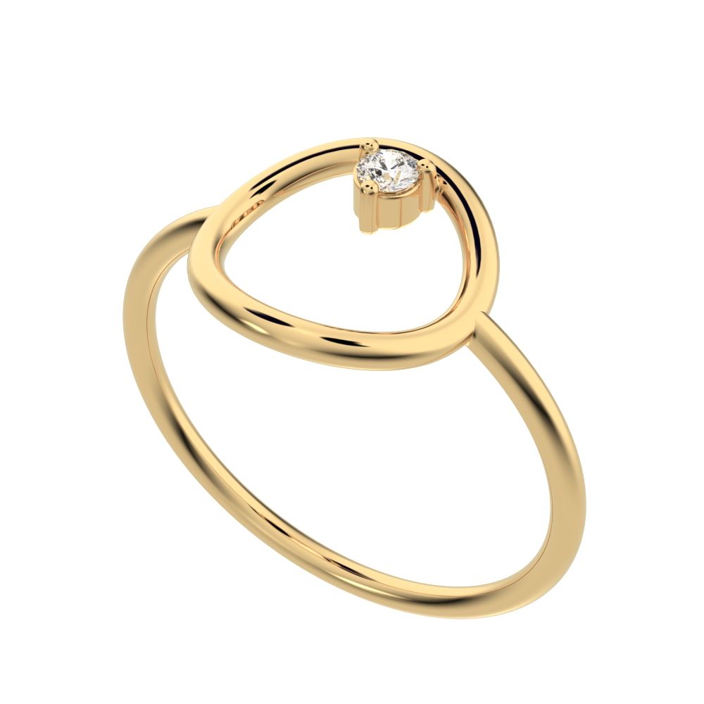 0.04 ct Round Cut Moissanite dainty Minimalist Circle Abstract 1 stone simple cocktail 14K / 18K Solid Yellow Gold everyday ring