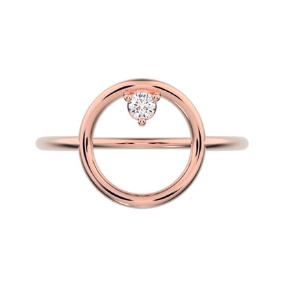 0.04 ct Round Cut Simulated Clear Diamond dainty Minimalist Circle Abstract 1 stone simple cocktail 14K / 18K Solid Rose Gold everyday ring