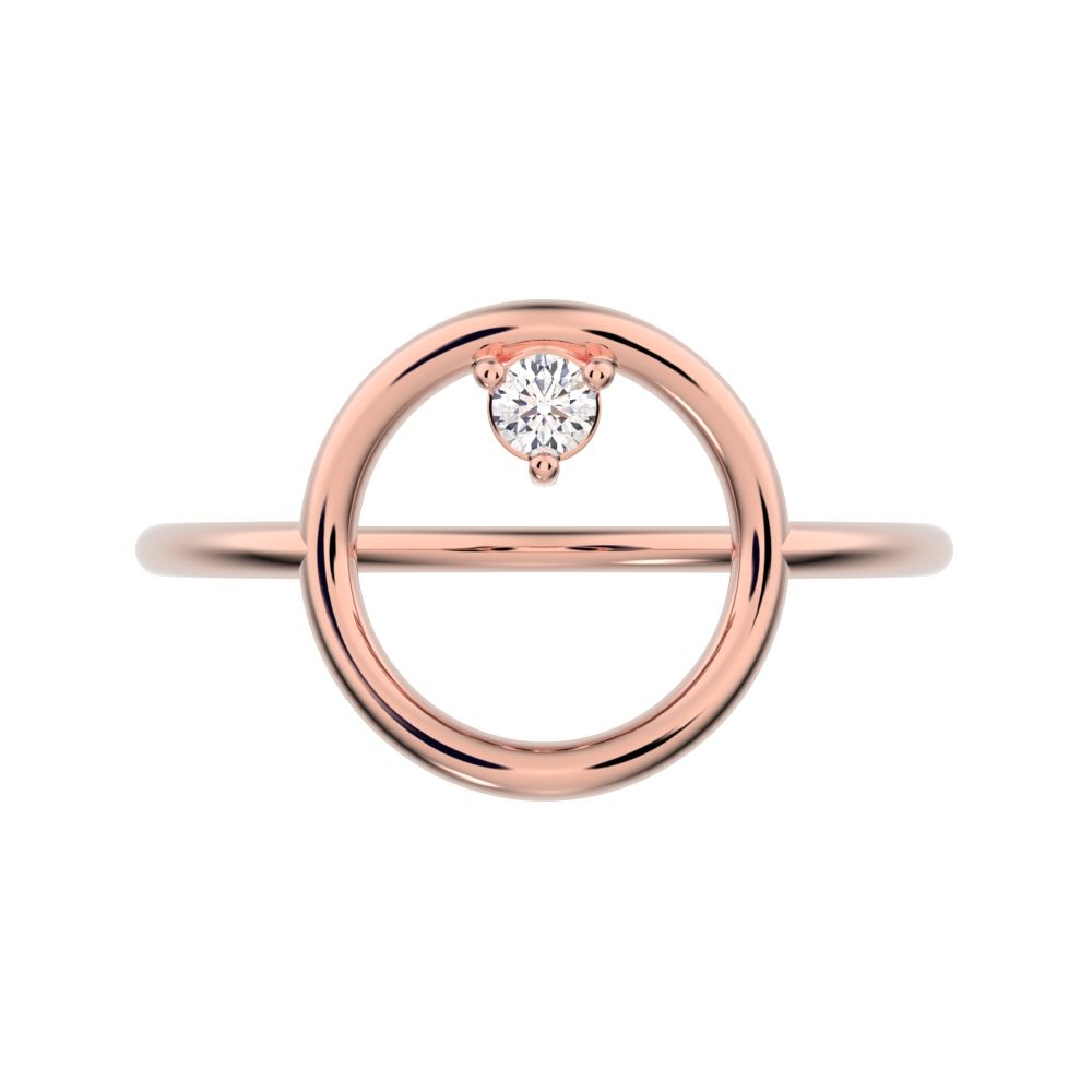 0.04 ct Round Cut Moissanite dainty Minimalist Circle Abstract 1 stone simple cocktail 14K / 18K Solid Rose Gold everyday ring