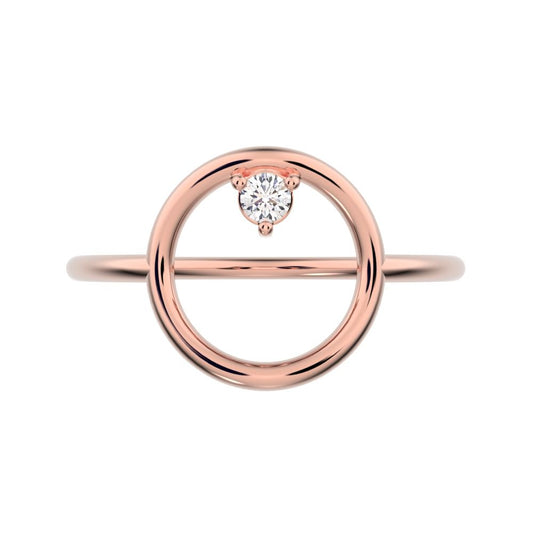 0.04 ct Round Cut Moissanite dainty Minimalist Circle Abstract 1 stone simple cocktail 14K / 18K Solid Rose Gold everyday ring