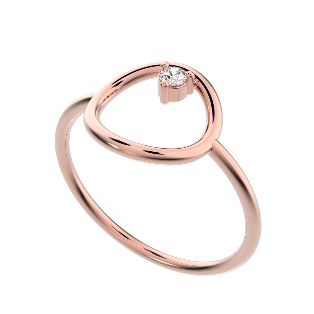 0.04 ct Round Cut Moissanite dainty Minimalist Circle Abstract 1 stone simple cocktail 14K / 18K Solid Rose Gold everyday ring