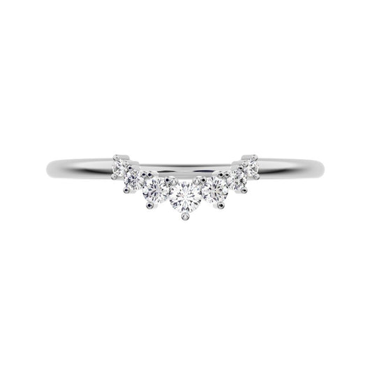 0.105 ct Round Cut Moissanite dainty Minimalist curved Stackable Constellation cluster arc 14K / 18K Solid White Gold everyday wedding band