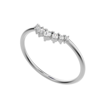 0.105Ct Round Cut Simulated Clear Diamond curved Stackable Constellation cluster arc 14K / 18K Solid White Gold everyday wedding band