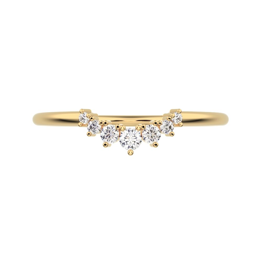 0.105Ct Round Cut Simulated Clear Diamond curved Stackable Constellation cluster arc 14K / 18K Solid Yellow Gold everyday wedding band