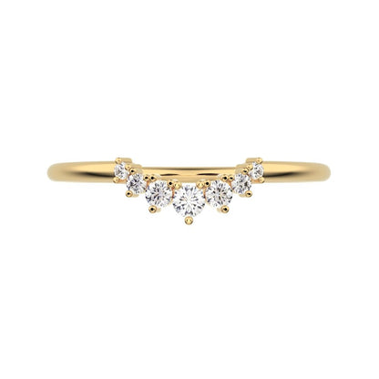 0.105Ct Round Cut Simulated Clear Diamond curved Stackable Constellation cluster arc 14K / 18K Solid Yellow Gold everyday wedding band