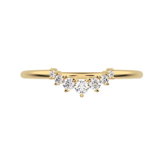 0.105Ct Round Cut Simulated Clear Diamond curved Stackable Constellation cluster arc 14K / 18K Solid Yellow Gold everyday wedding band