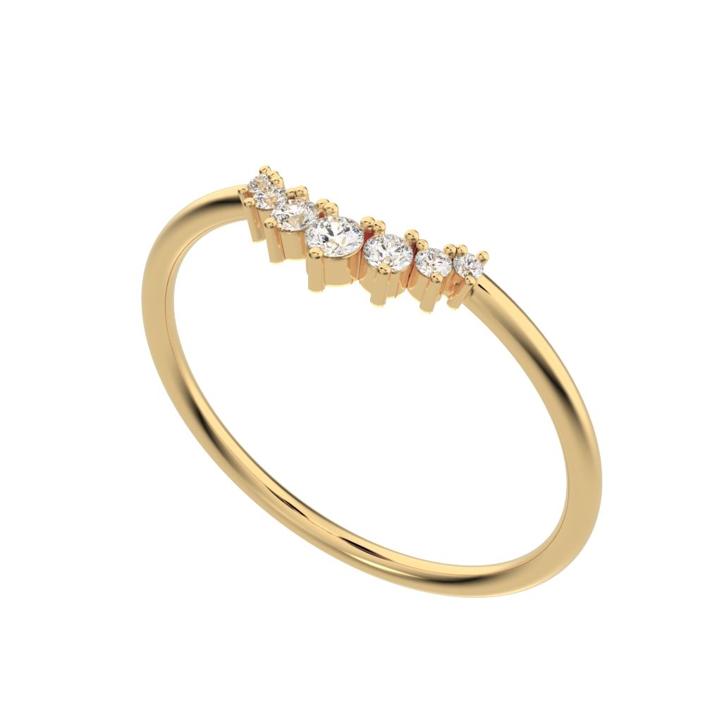 0.105Ct Round Cut Moissanite dainty Minimalist curved Stackable Constellation cluster arc 14K / 18K Solid Yellow Gold everyday wedding band